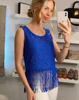 Floral Lace Fringed Hem Vest (Blue)