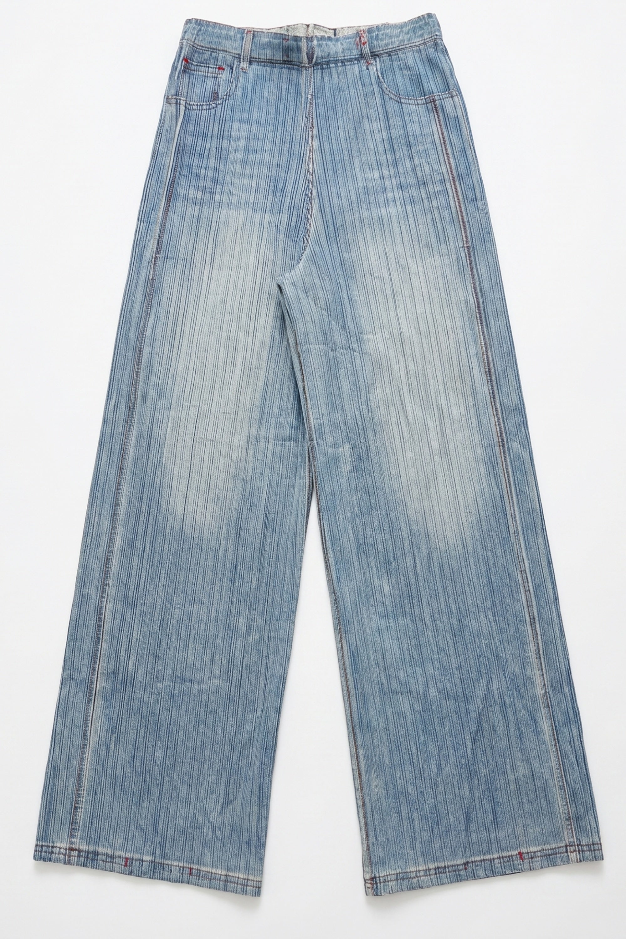 Denim Print Pleated Wide Leg Trousers