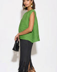 Olive Green Pleated Sleeveless Swing Top
