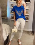 Gold Eagle embellished T-shirt  (Blue)