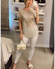 Gold Eagle embellished T-shirt  (Brown)