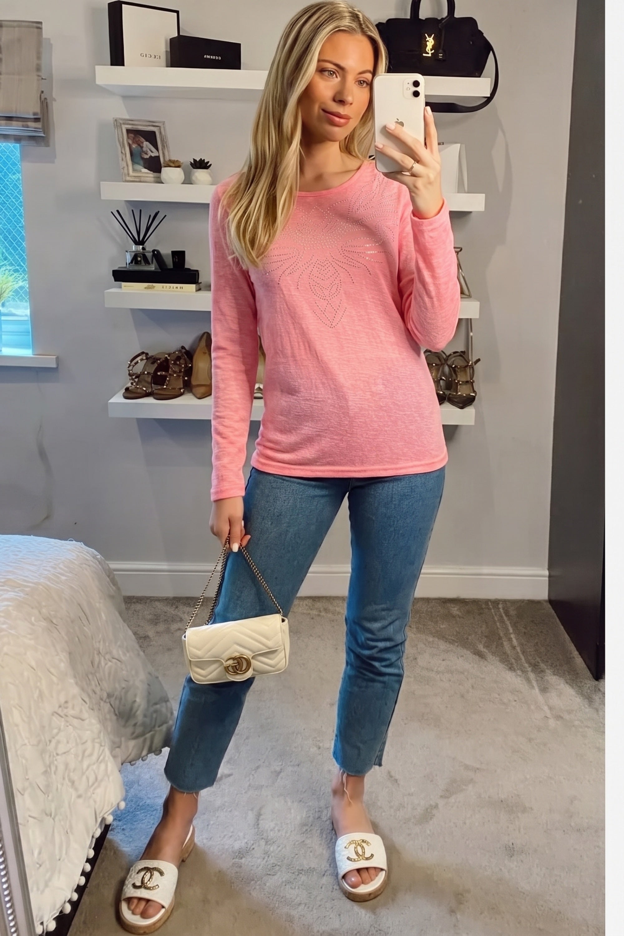 Diamanté Embellished Long Sleeve Top