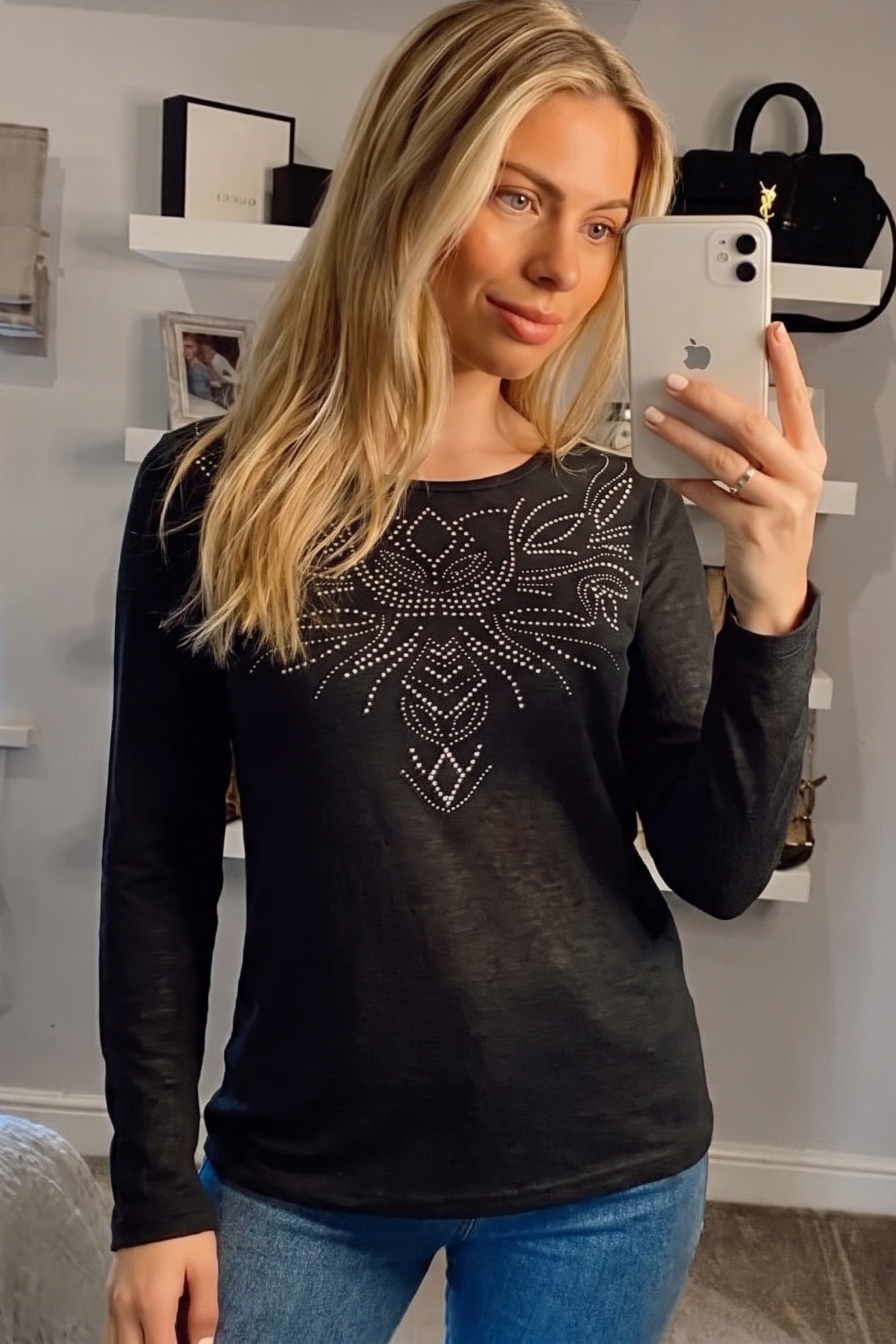 Diamanté Embellished Long Sleeve Top