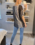 Stripe print mesh Top (Black)