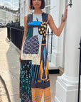 Abstract Print Sleeveless Pleated Maxi Dress