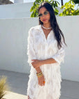 Feather look and star pattern shirt dress in White