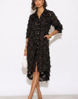 Feather look and star pattern shirt dress in Black