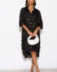 Feather look and star pattern shirt dress in Black