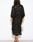 Feather look and star pattern shirt dress in Black