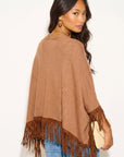 Faux Leather Tassel  Camel Knitted Cape