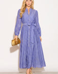 Embellished Button Front Maxi Shirt Dress with Tie Belt