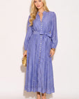 Embellished Button Front Maxi Shirt Dress with Tie Belt