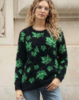 Fluffy Maple Leaves Print Neon Colour Jumper