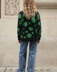 Fluffy Maple Leaves Print Neon Colour Jumper