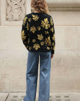 Fluffy Maple Leaves Print Neon Colour Jumper
