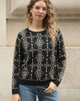 Metallic gold trims Fair-isle Print  Jumper