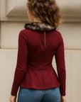 Faux Fur Collar Top (Wine)