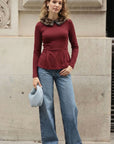 Faux Fur Collar Top (Wine)