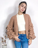 Hand knit cable design cardigan in Beige