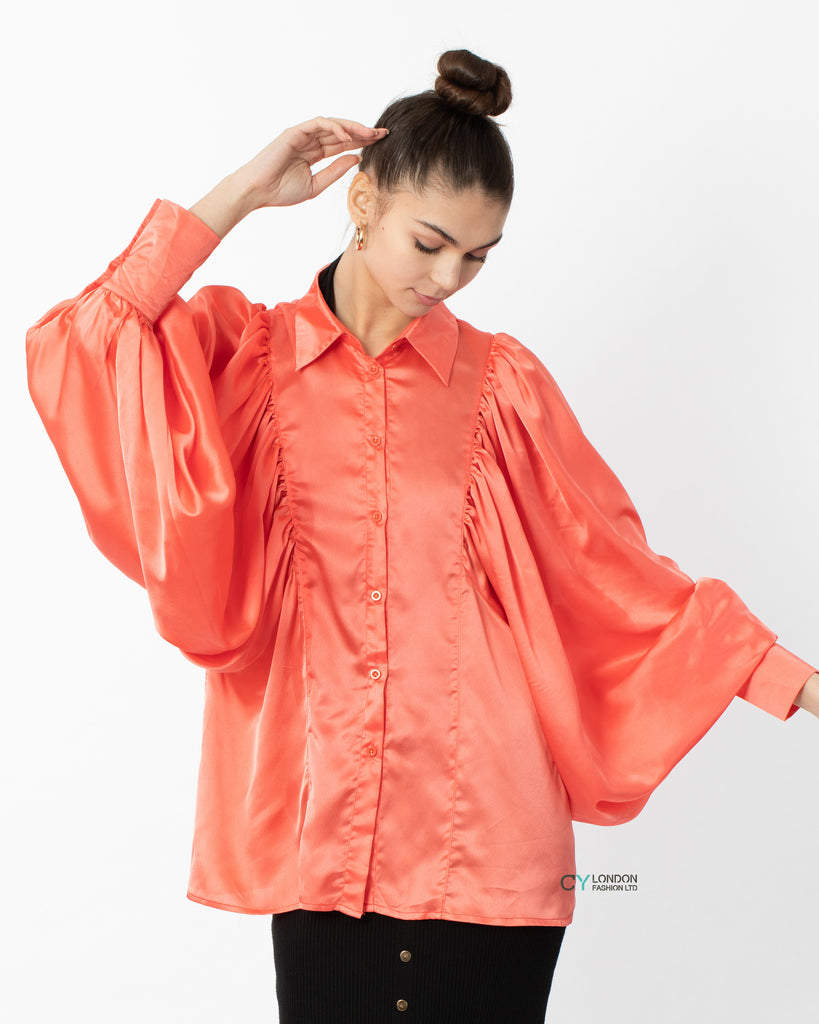 Oversized Sleeves Shirt in Orange colour