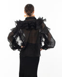 Multi Layer ruffles design sheer organza  shirt in black
