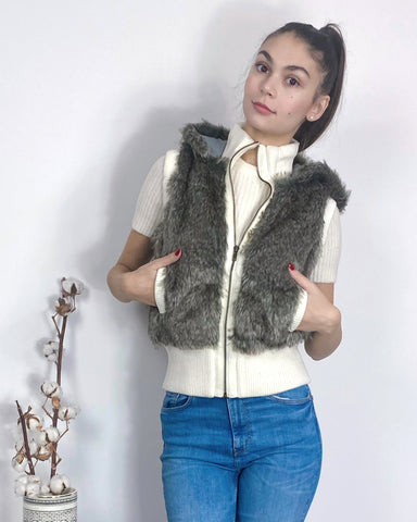 Faux Fur Waistcoat Jacket in Green