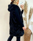Plus Size Faux Fur Long Gilet with Hoodie