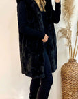 Plus Size Faux Fur Long Gilet with Hoodie