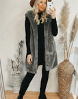 Plus Size Faux Fur Long Gilet with Hoodie