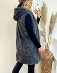 Plus Size Faux Fur Long Gilet with Hoodie