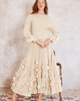 Floral Appliqué Pleated Maxi Dress with Side Tie Waist