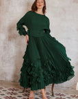 Floral Appliqué Pleated Maxi Dress with Side Tie Waist