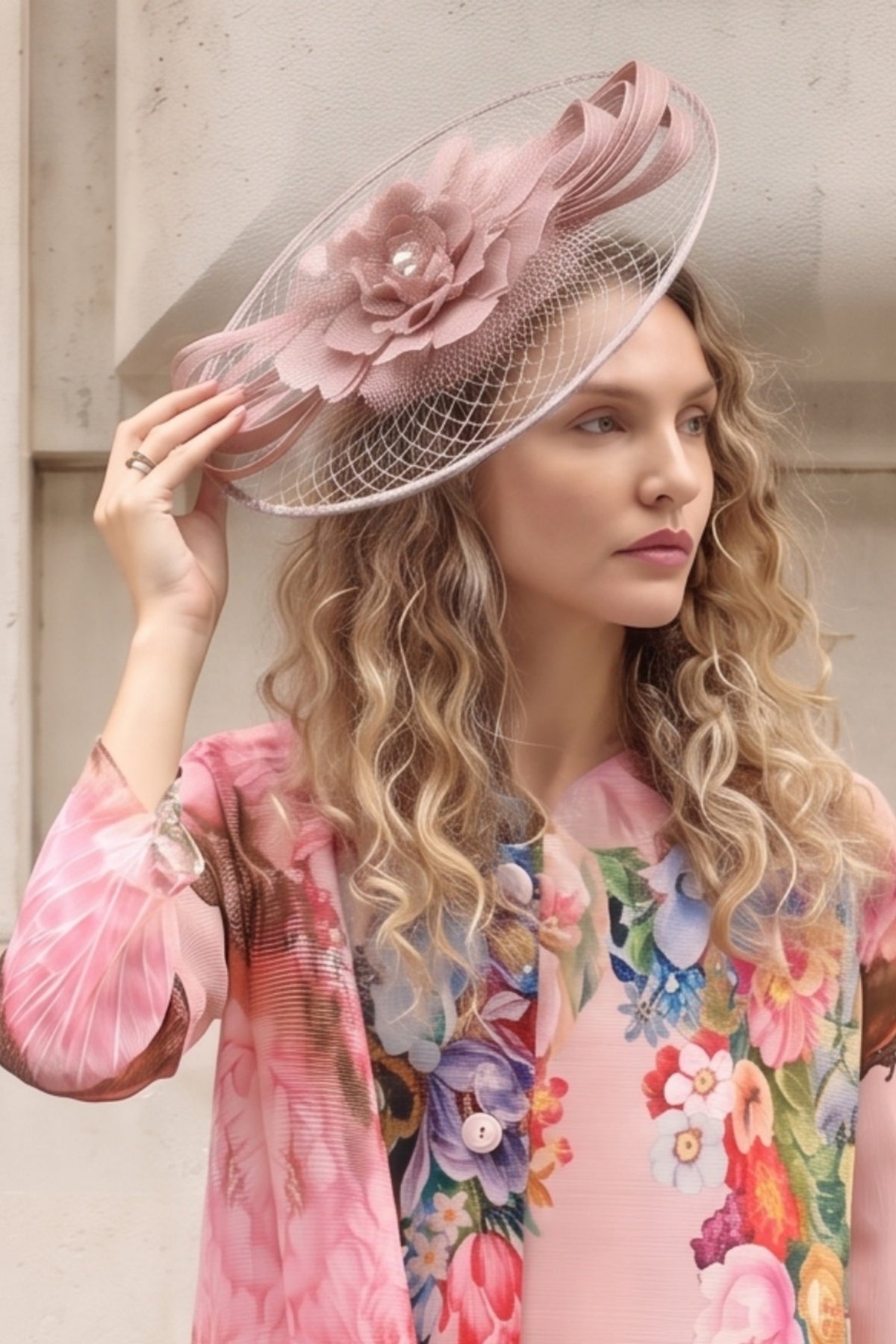 Statement Floral Feather &amp; Loop Mesh Fascinator