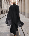 Pleated Cape Top, Vest & Wide Leg Trouser Set In Black