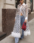 Polka Dot Sheer Tiered Button Down Maxi Shirt Dress