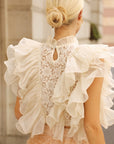 Statement Ruffle Lace Crop Top with Crystal Embellishment