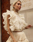 Statement Ruffle Lace Crop Top with Crystal Embellishment