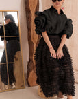Statement Layered Ruffle Tulle Maxi Skirt In Black