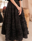 Statement Layered Ruffle Tulle Maxi Skirt In Black
