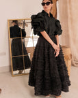 Double Layered Ruffles statements sleeves shirt in Black