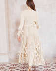 Floral Appliqué Pleated Maxi Dress with Side Tie Waist