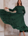 Floral Appliqué Pleated Maxi Dress with Side Tie Waist