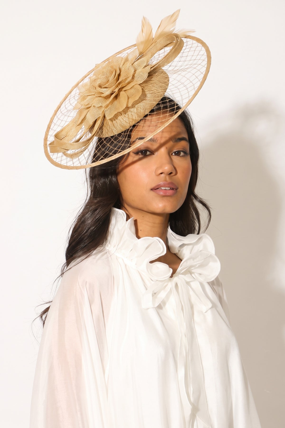 Statement Floral Feather &amp; Loop Mesh Fascinator