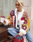 Hand Crochet Floral Patchwork Shaggy Statement Cardigan