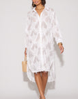Feather look and star pattern shirt dress in White