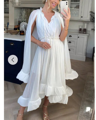 Ruffle Hem and Sleeves Oversized dress in White