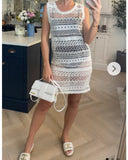Crochet Lace Beach Dress In Cream/White Floral Print