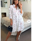 Feather look and star pattern shirt dress in White