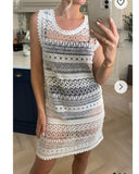 Crochet Lace Beach Dress In Cream/White Floral Print