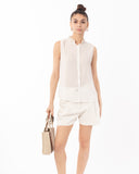 Pearl Embellished Neckline Sleeveless Top (White)